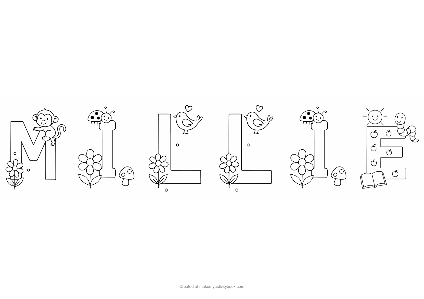 Millie letters colouring sheet