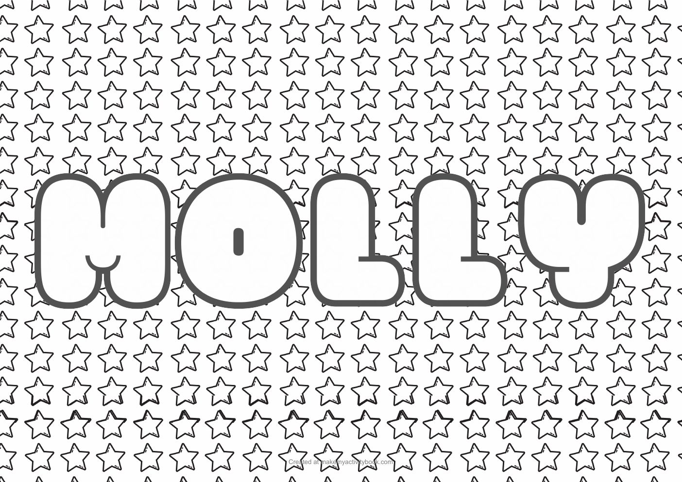 Molly Bubble letters — Stars border colouring sheet
