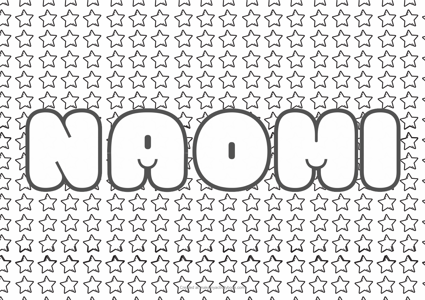 Naomi Bubble letters — Stars border colouring sheet