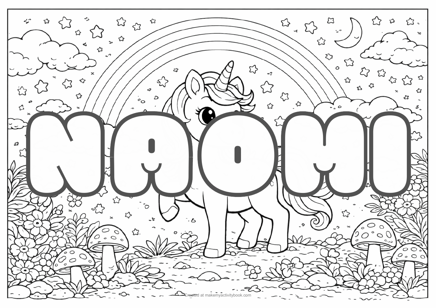 Naomi unicorn colouring sheet