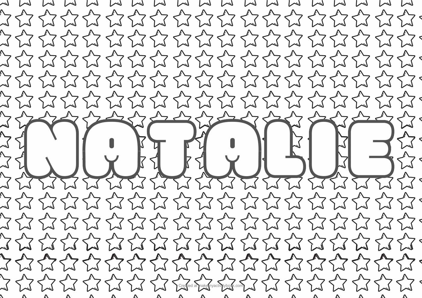 Natalie Bubble letters — Stars border colouring sheet