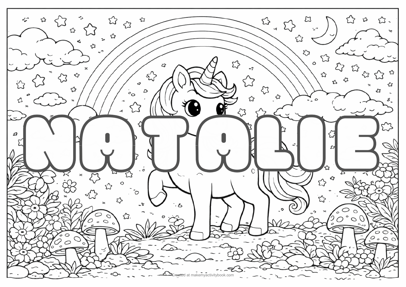 Natalie unicorn colouring sheet