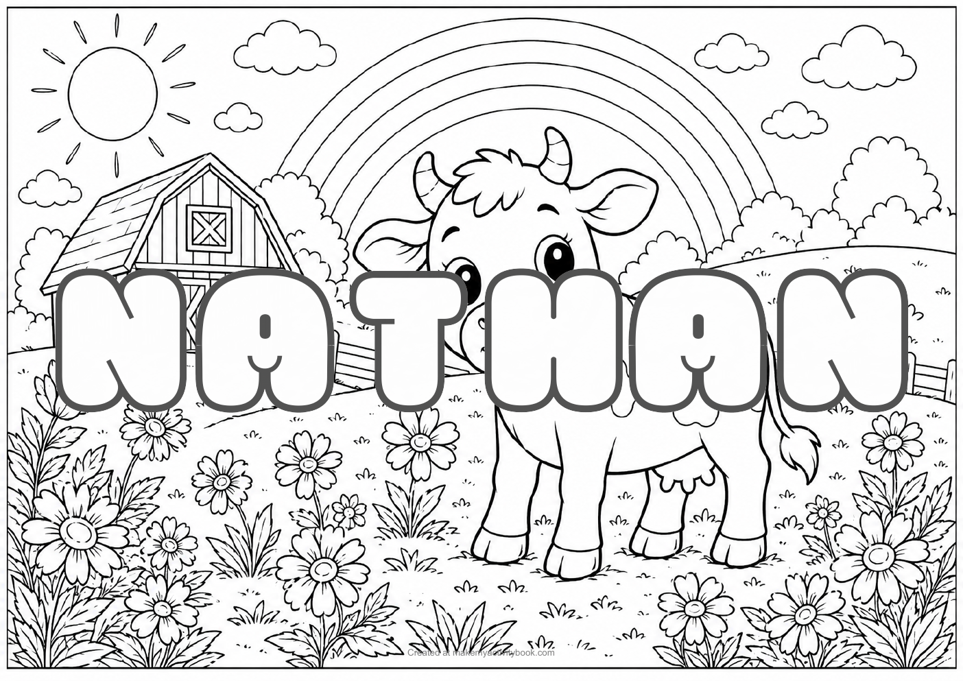 Nathan Bubble letters — Farm background colouring sheet