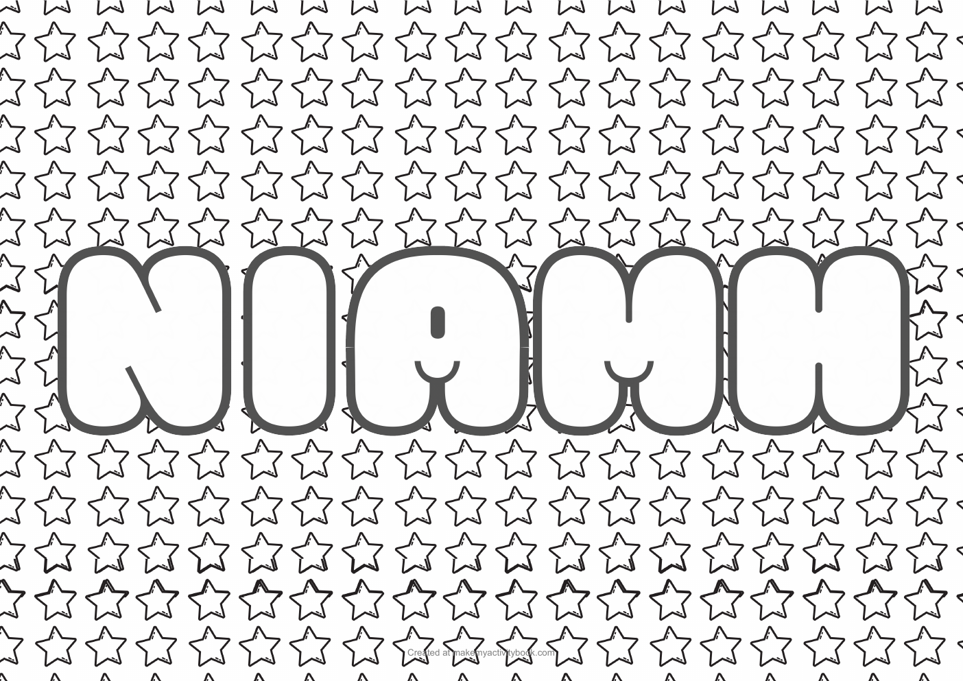 Niamh Bubble letters — Stars border colouring sheet