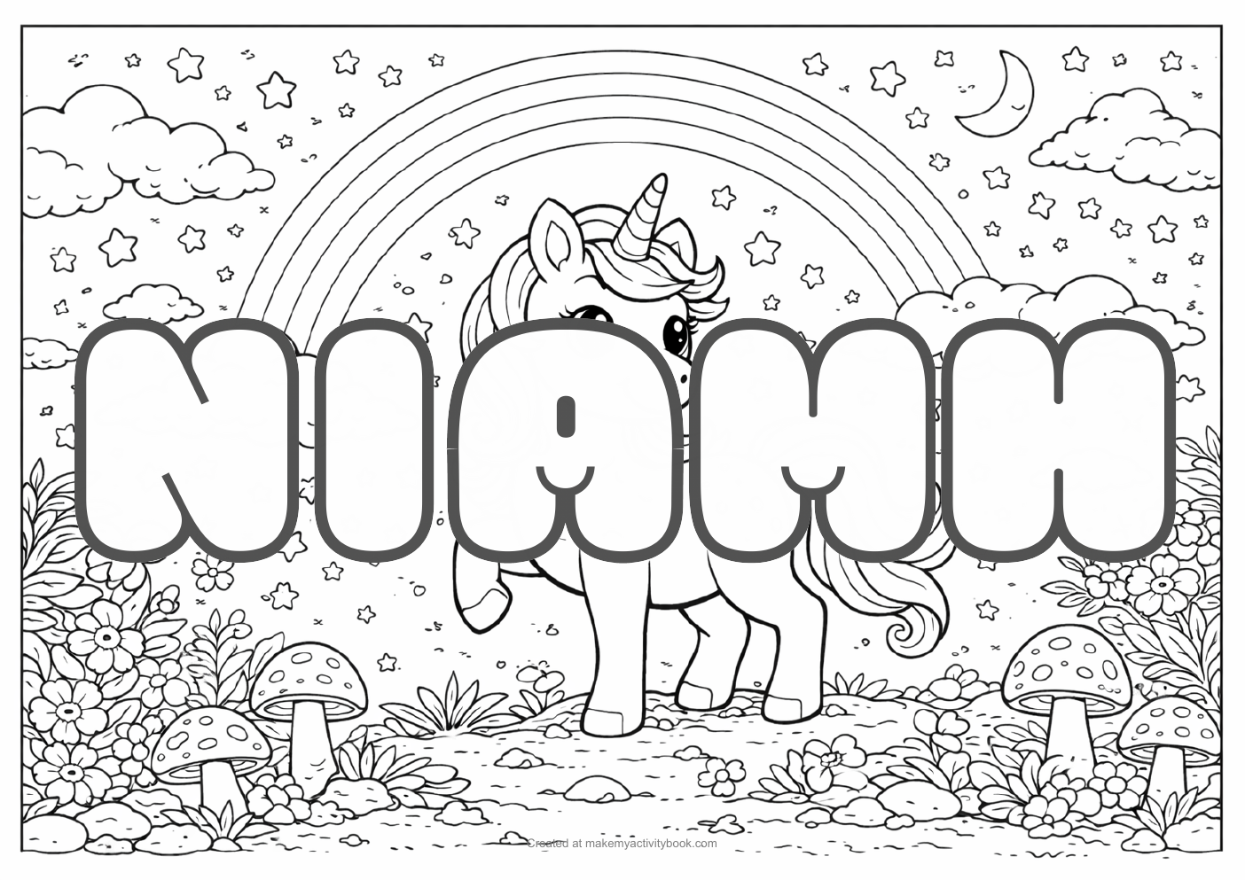 Niamh unicorn colouring sheet