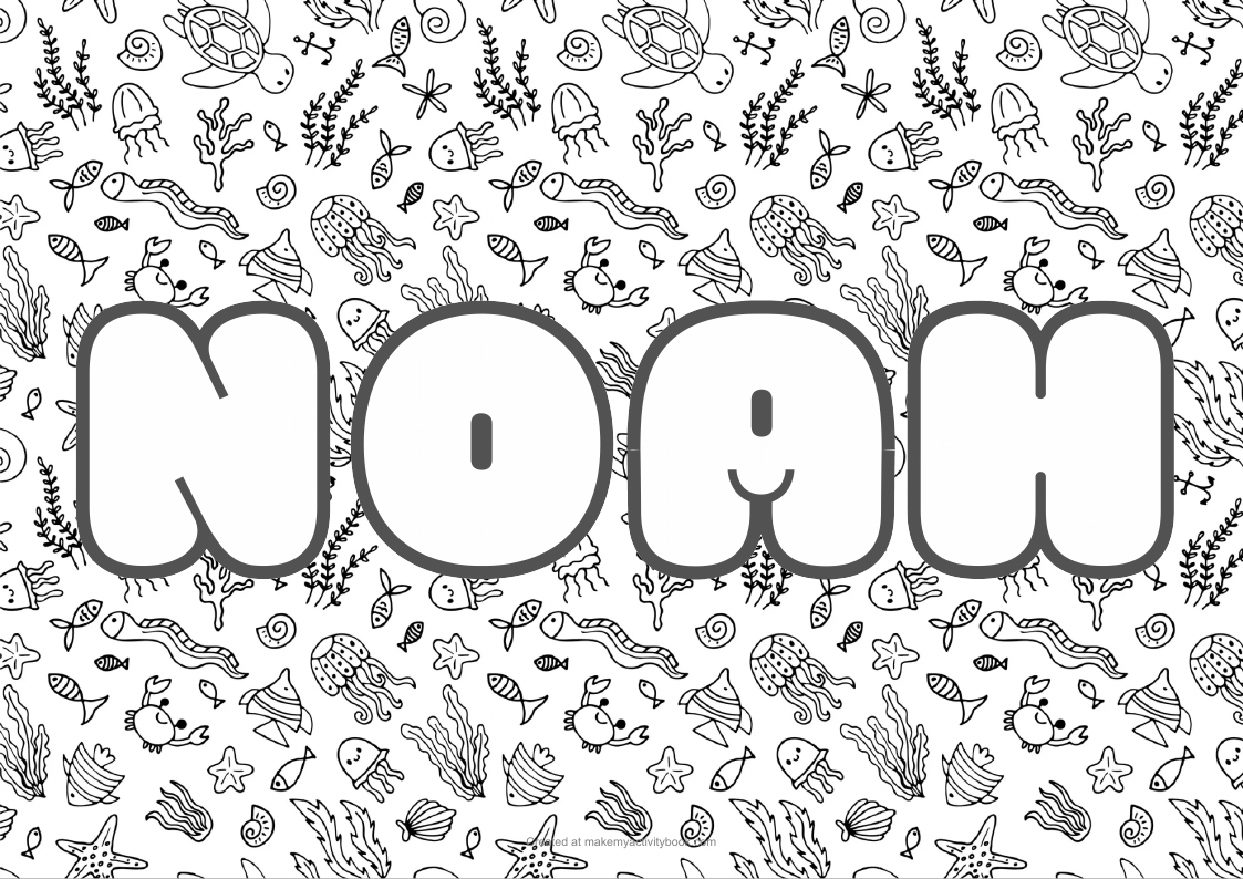 Noah Bubble letters — Sea border colouring sheet