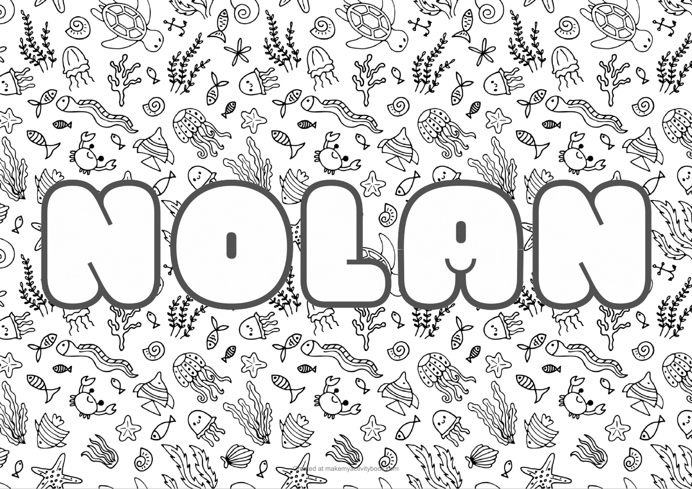 Nolan Bubble letters — Sea border colouring sheet