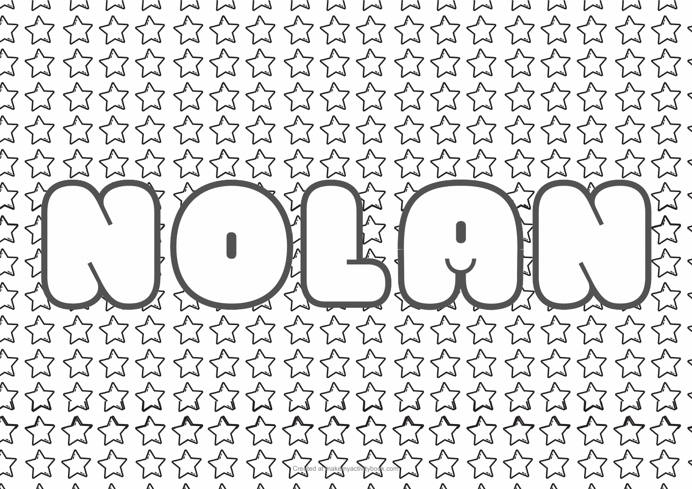 Nolan Bubble letters — Stars border colouring sheet