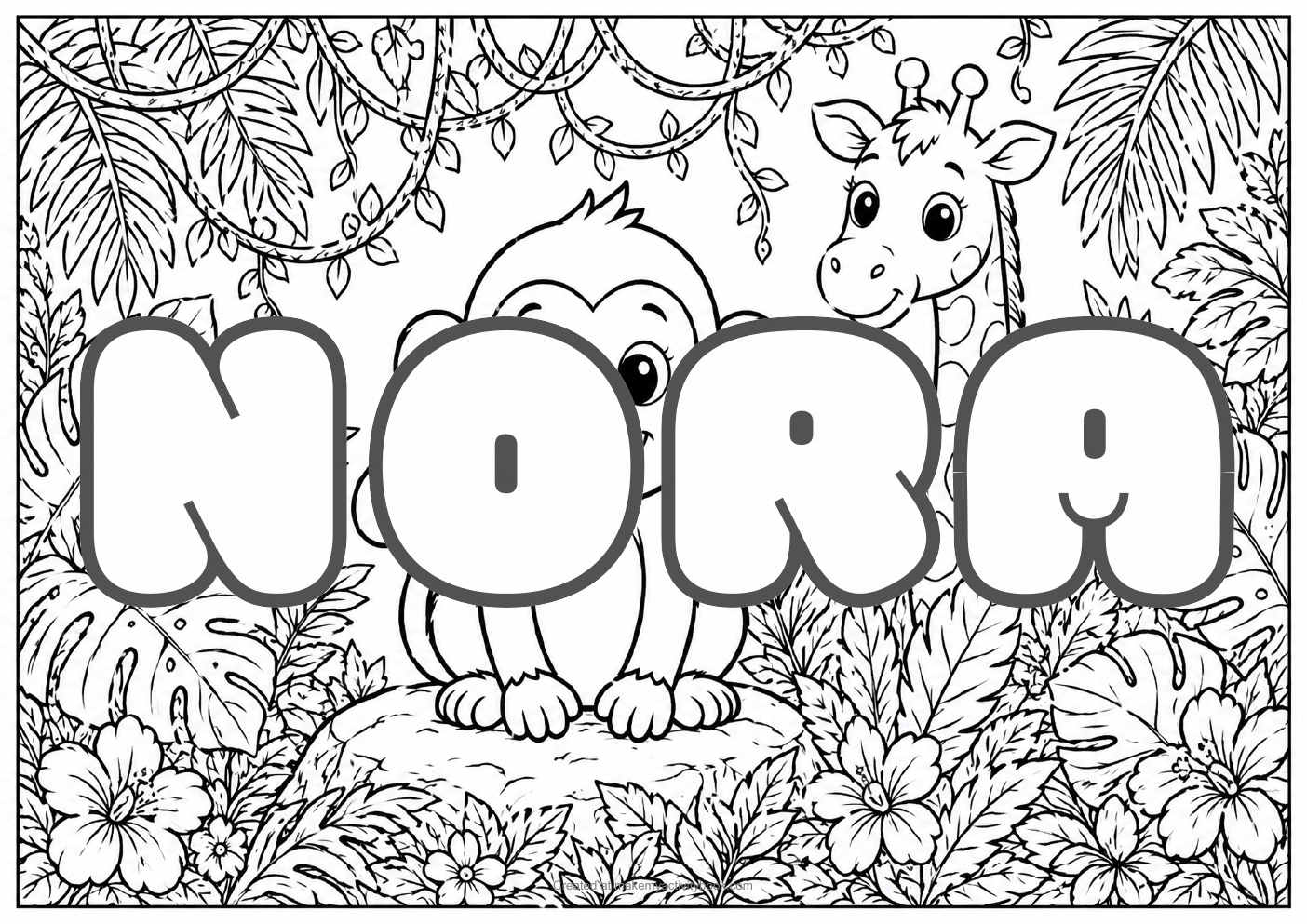 Nora jungle colouring sheet