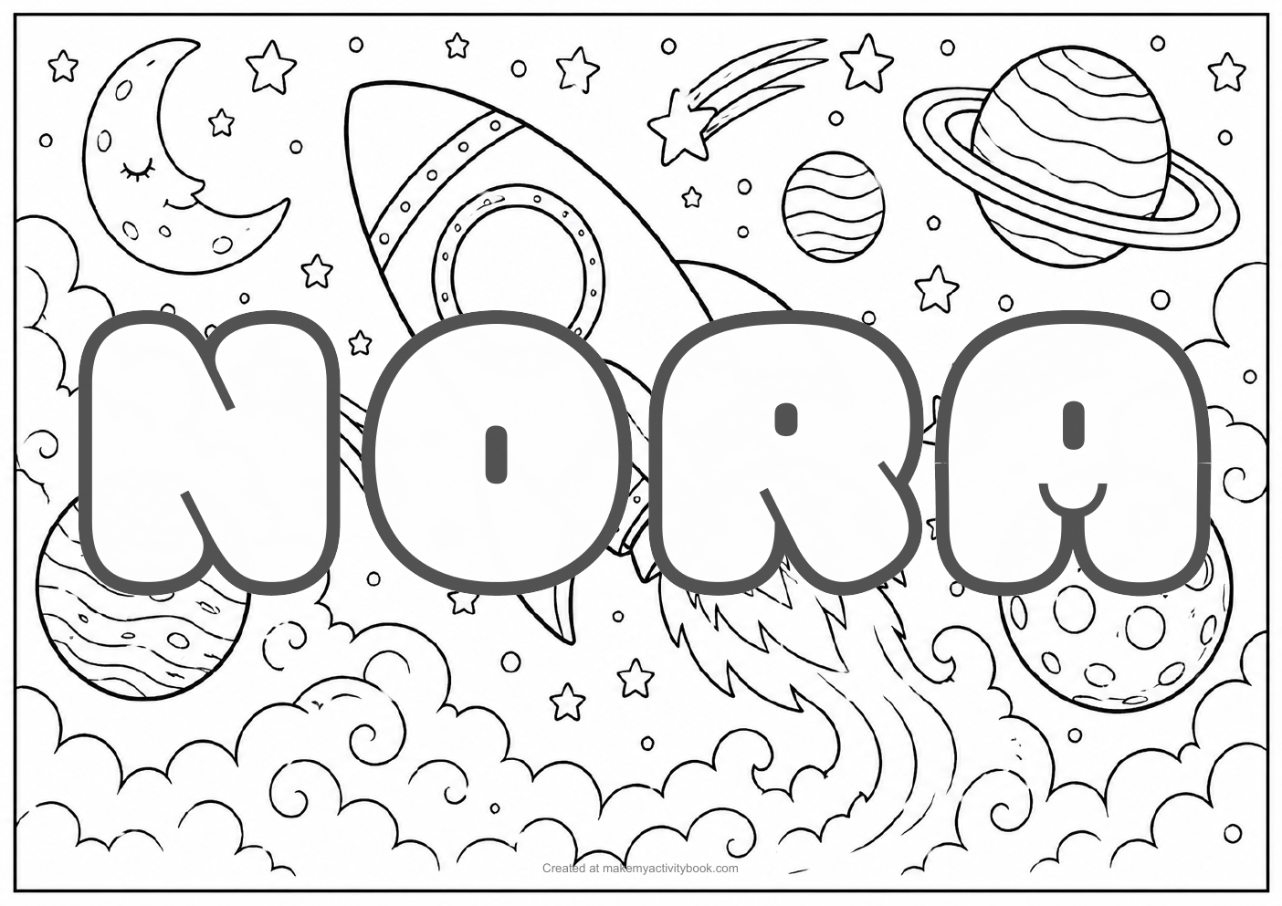Nora space colouring sheet