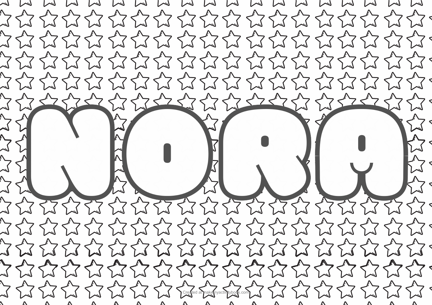 Nora Bubble letters — Stars border colouring sheet