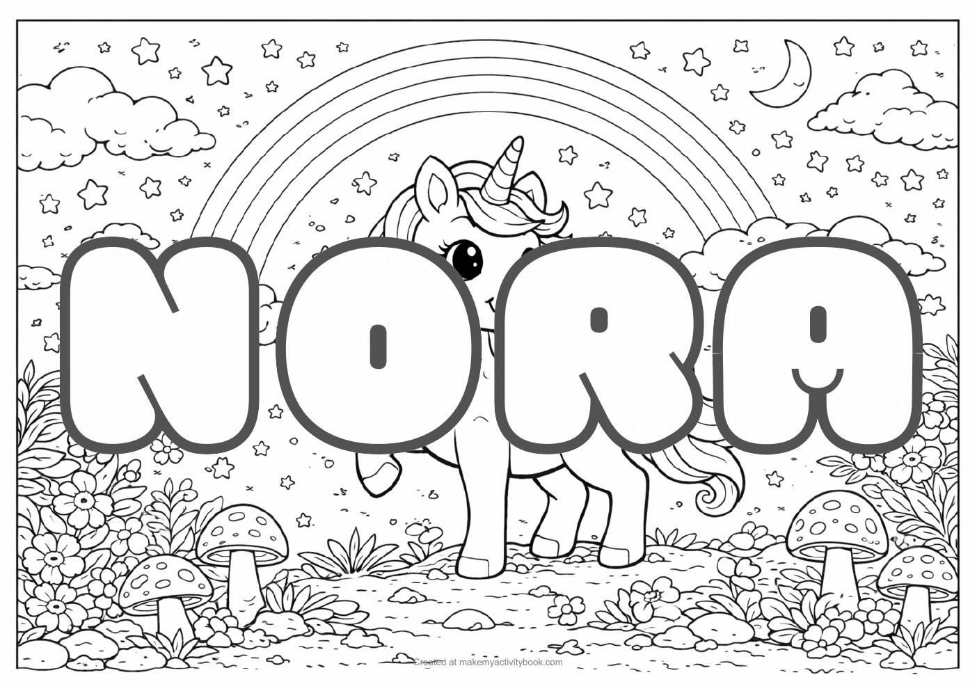 Nora unicorn colouring sheet