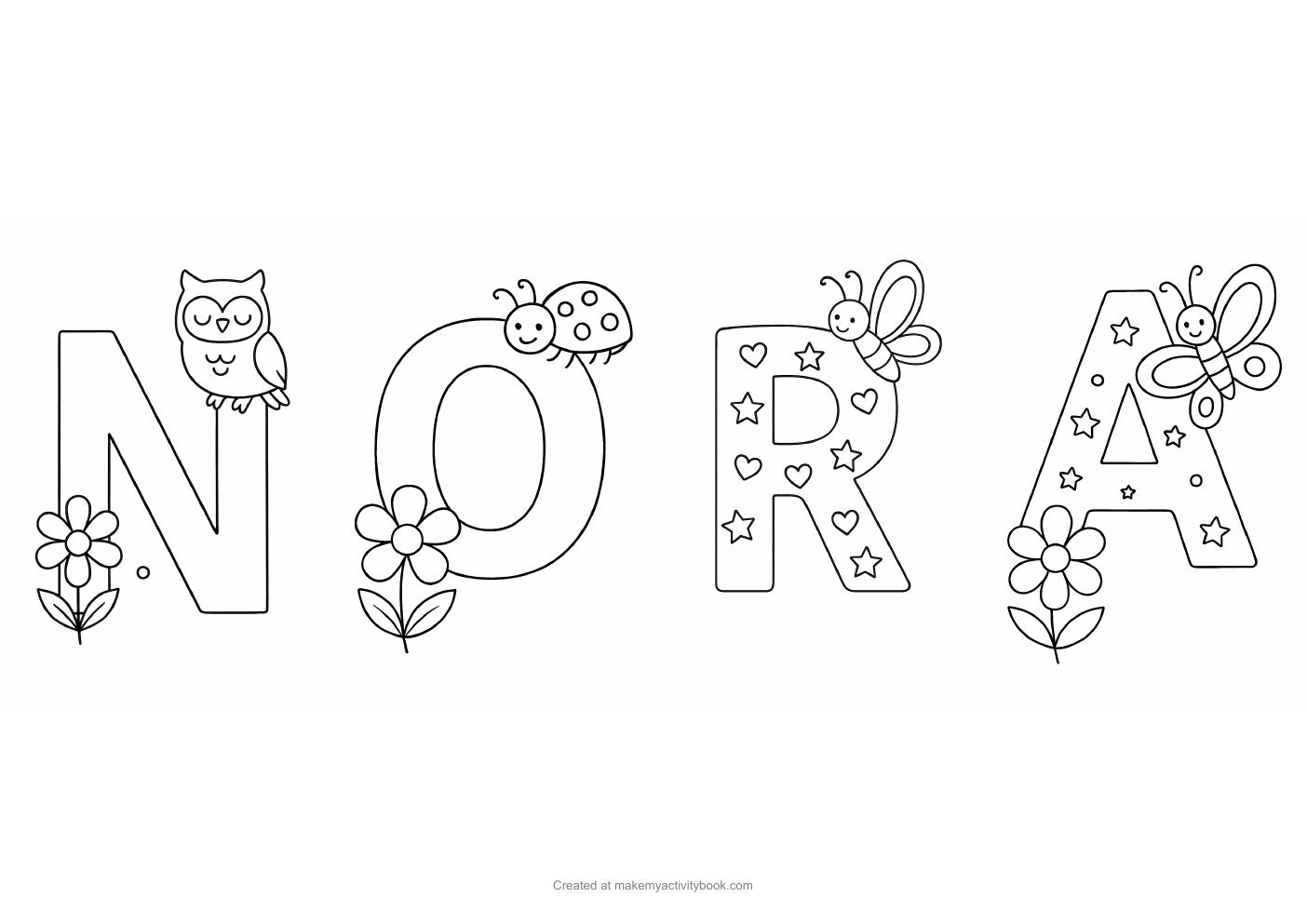Nora letters colouring sheet