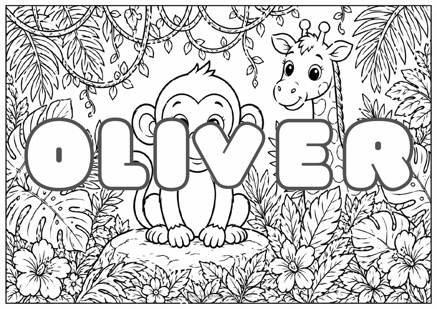 Oliver jungle colouring sheet