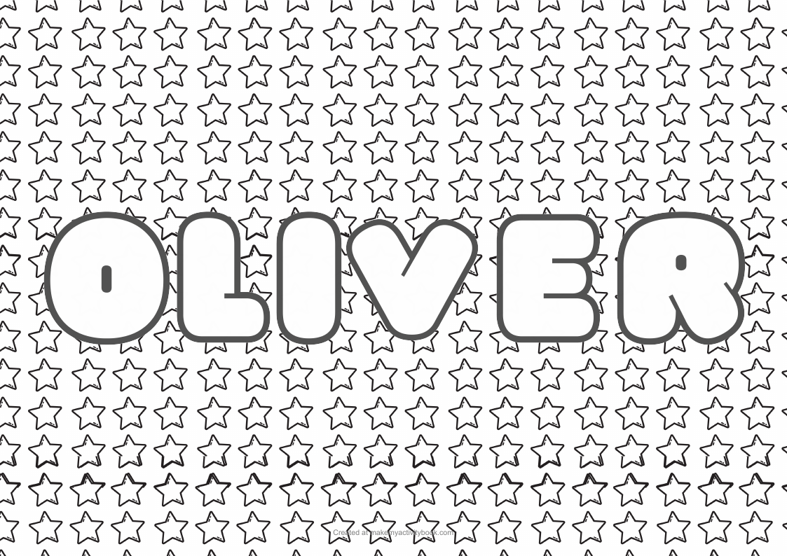 Oliver Bubble letters — Stars border colouring sheet