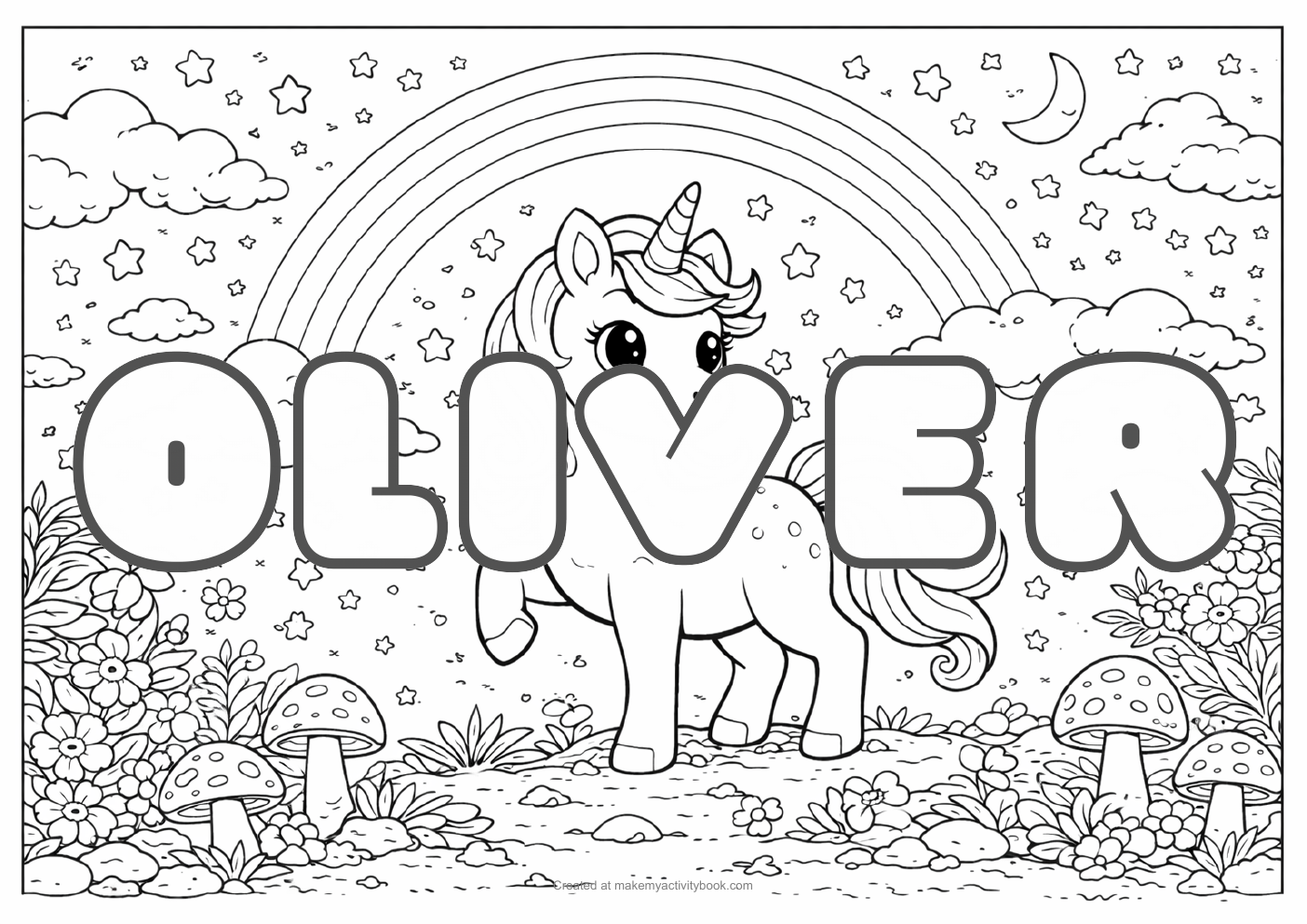 Oliver unicorn colouring sheet