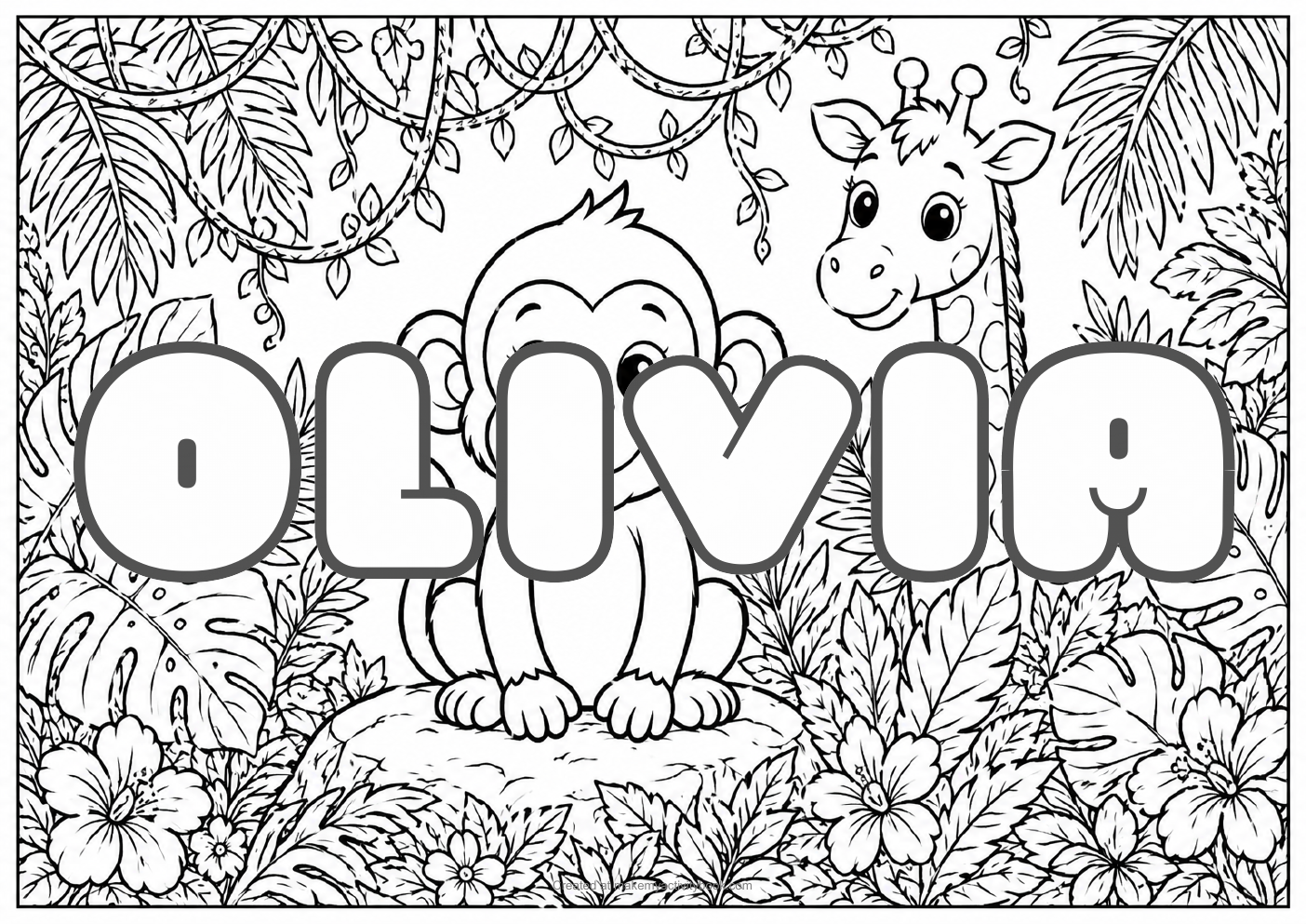 Olivia jungle colouring sheet