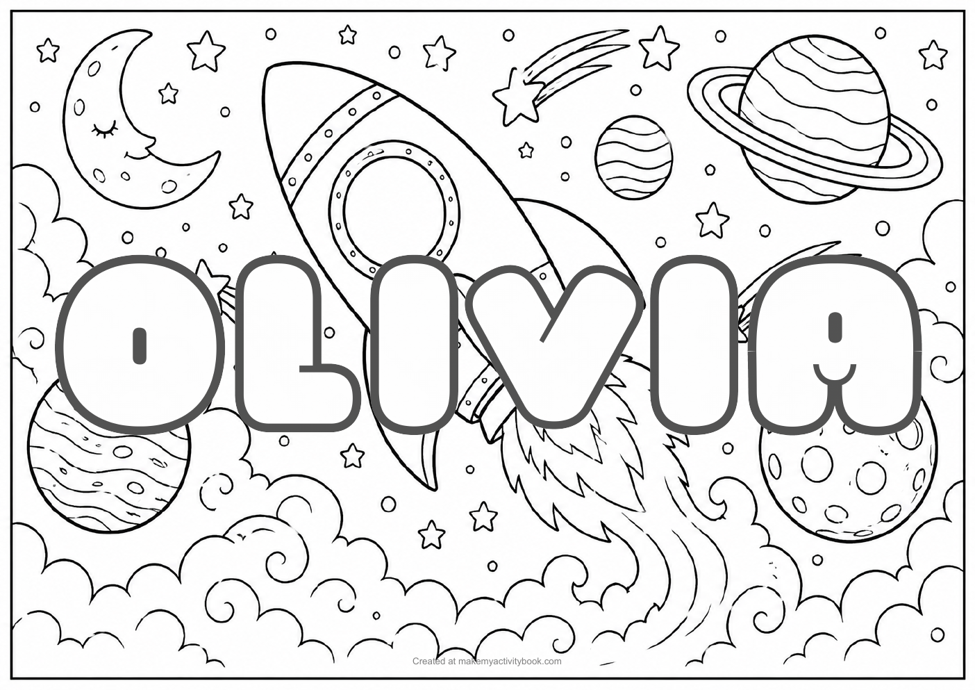 Olivia space colouring sheet