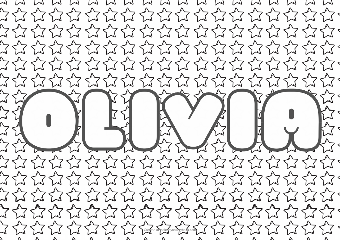 Olivia Bubble letters — Stars border colouring sheet