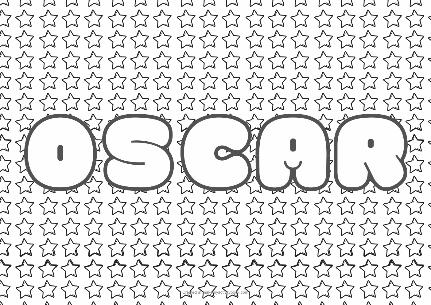 Oscar Bubble letters — Stars border colouring sheet