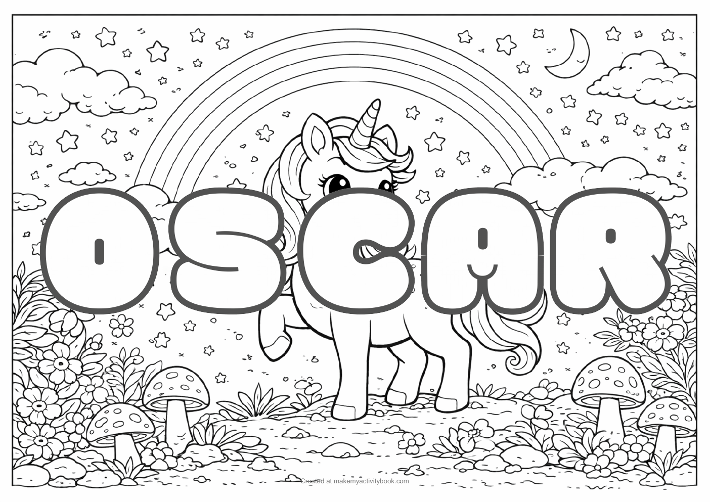 Oscar unicorn colouring sheet