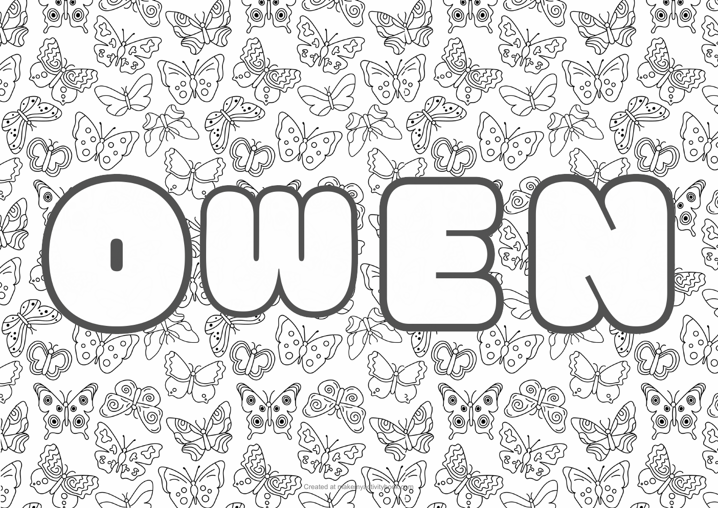 Owen butterflies colouring sheet