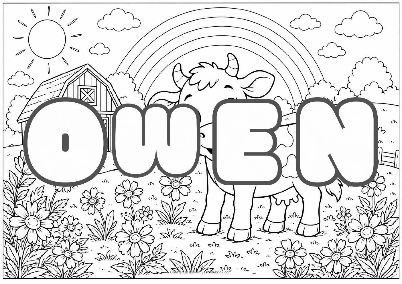 Owen Bubble letters — Farm background colouring sheet