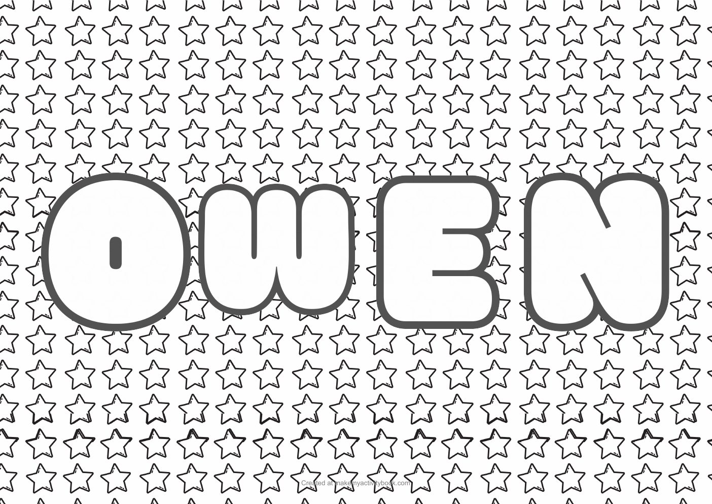 Owen Bubble letters — Stars border colouring sheet