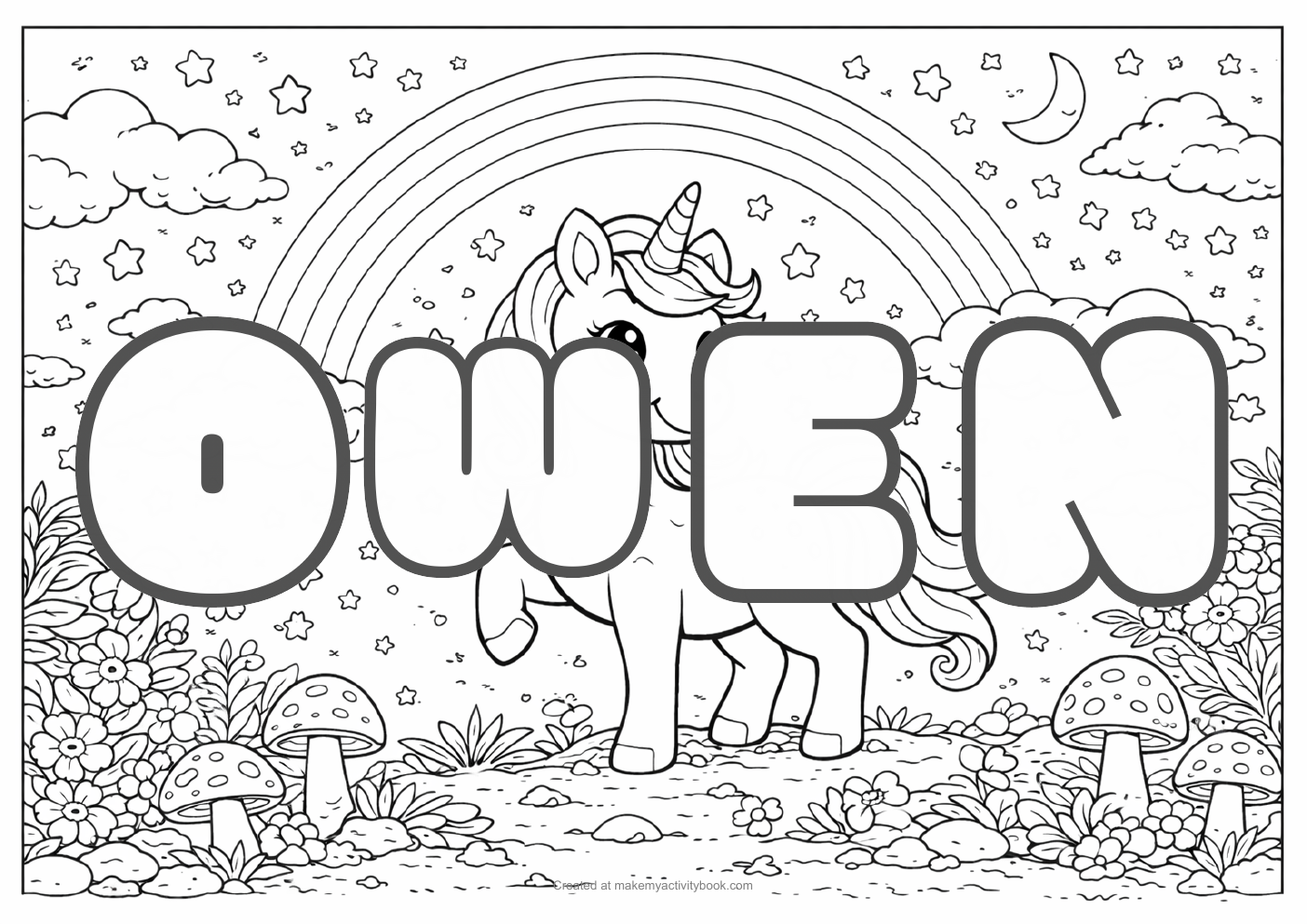 Owen unicorn colouring sheet
