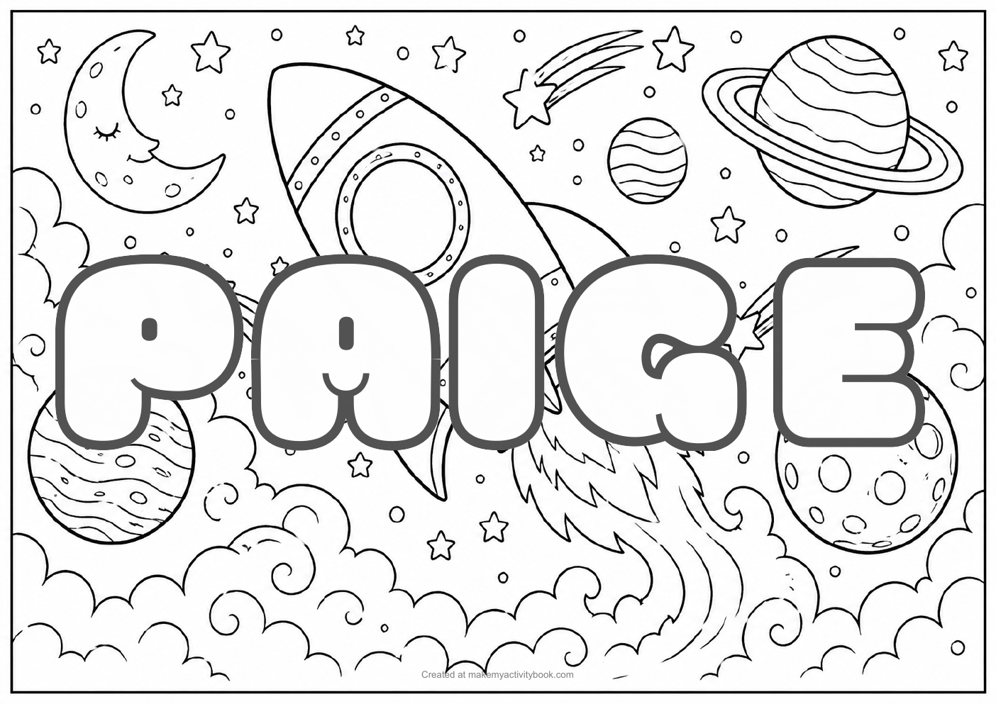 Paige space colouring sheet