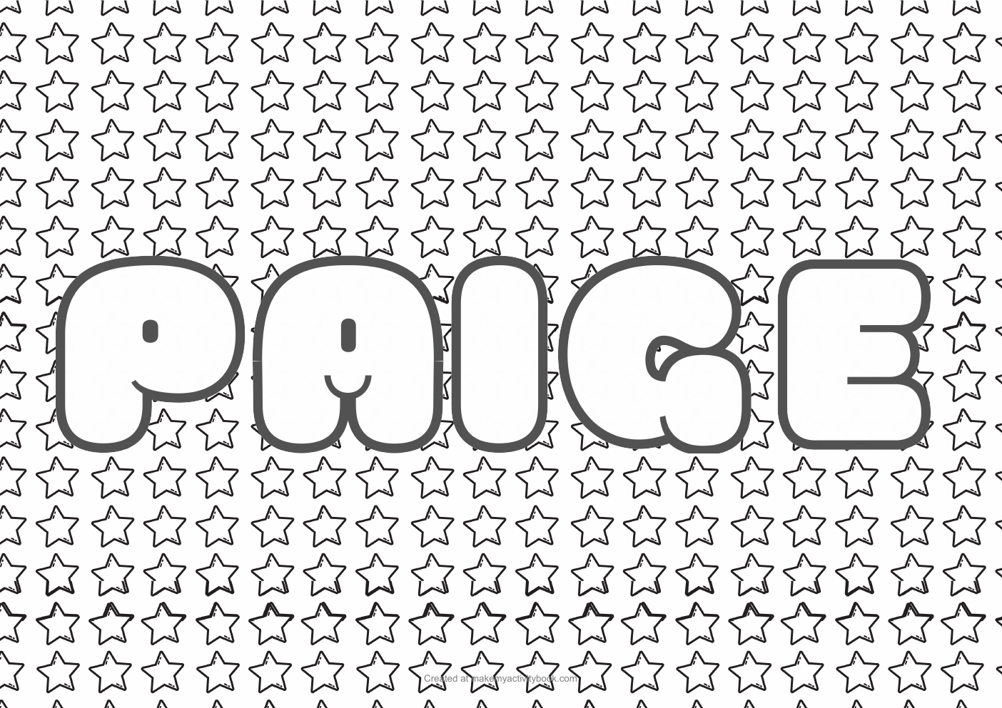 Paige Bubble letters — Stars border colouring sheet
