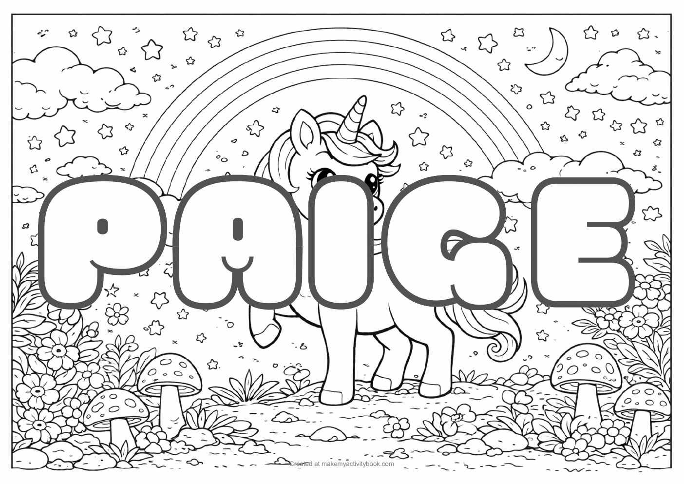 Paige unicorn colouring sheet