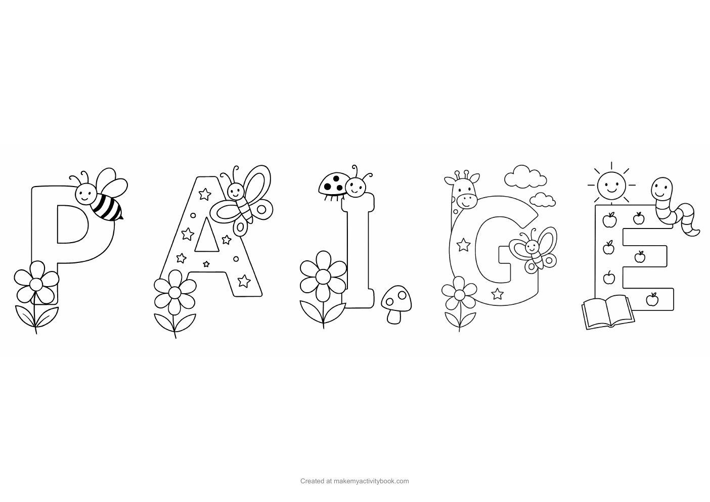 Paige letters colouring sheet