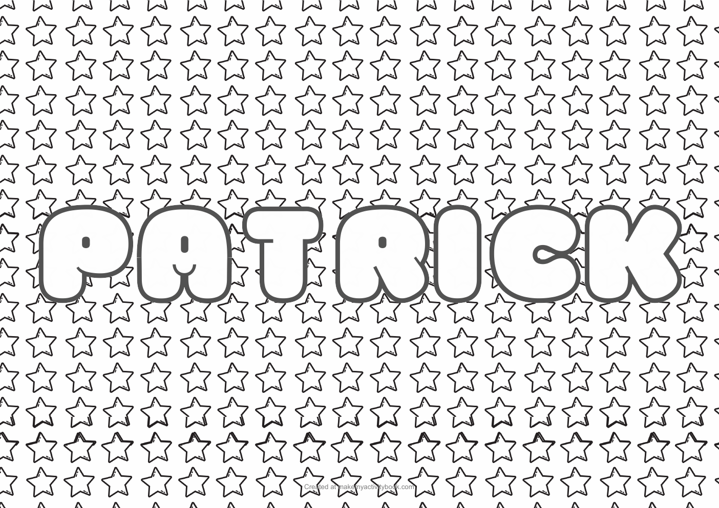 Patrick Bubble letters — Stars border colouring sheet