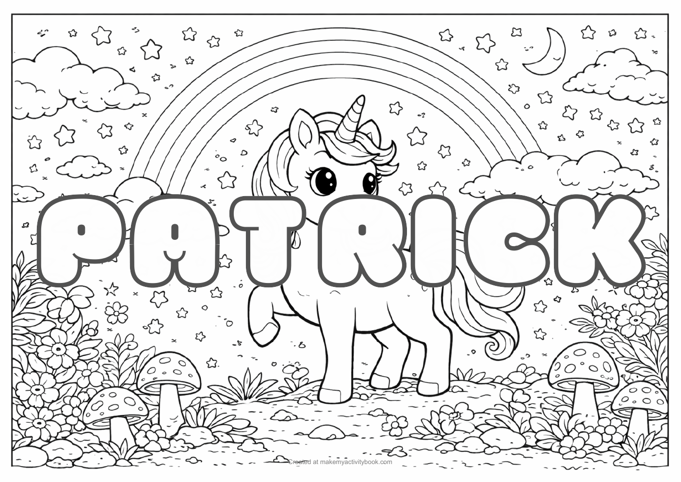 Patrick unicorn colouring sheet