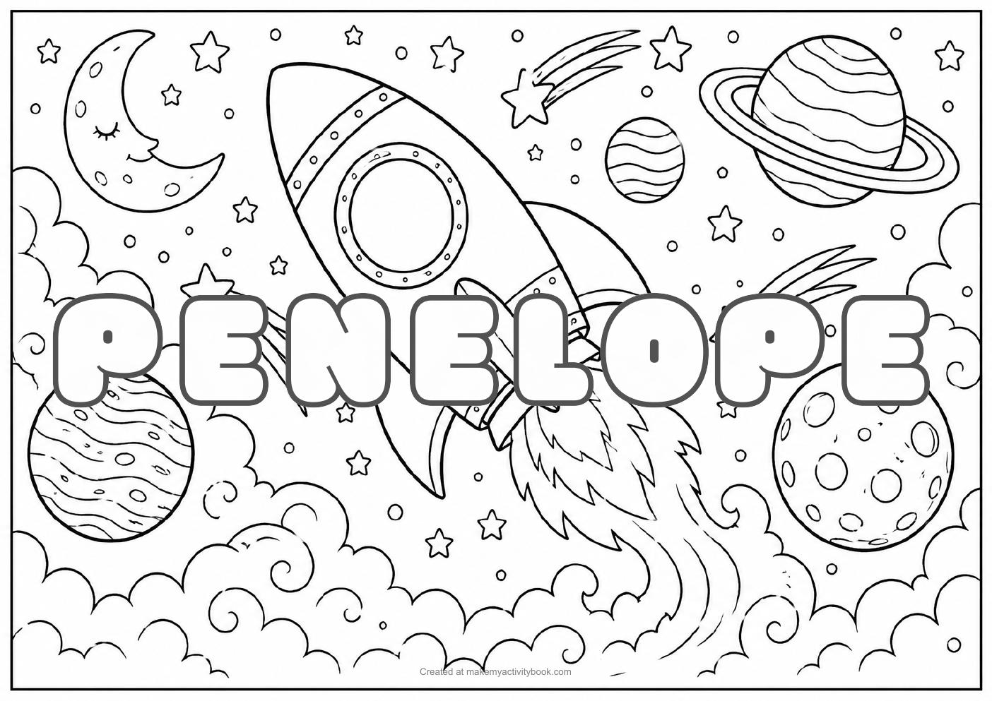 Penelope space colouring sheet