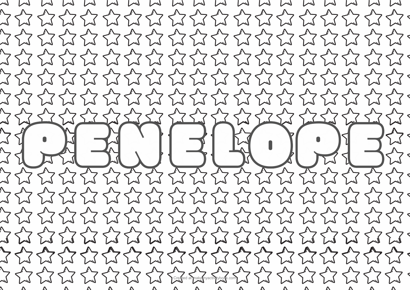 Penelope Bubble letters — Stars border colouring sheet