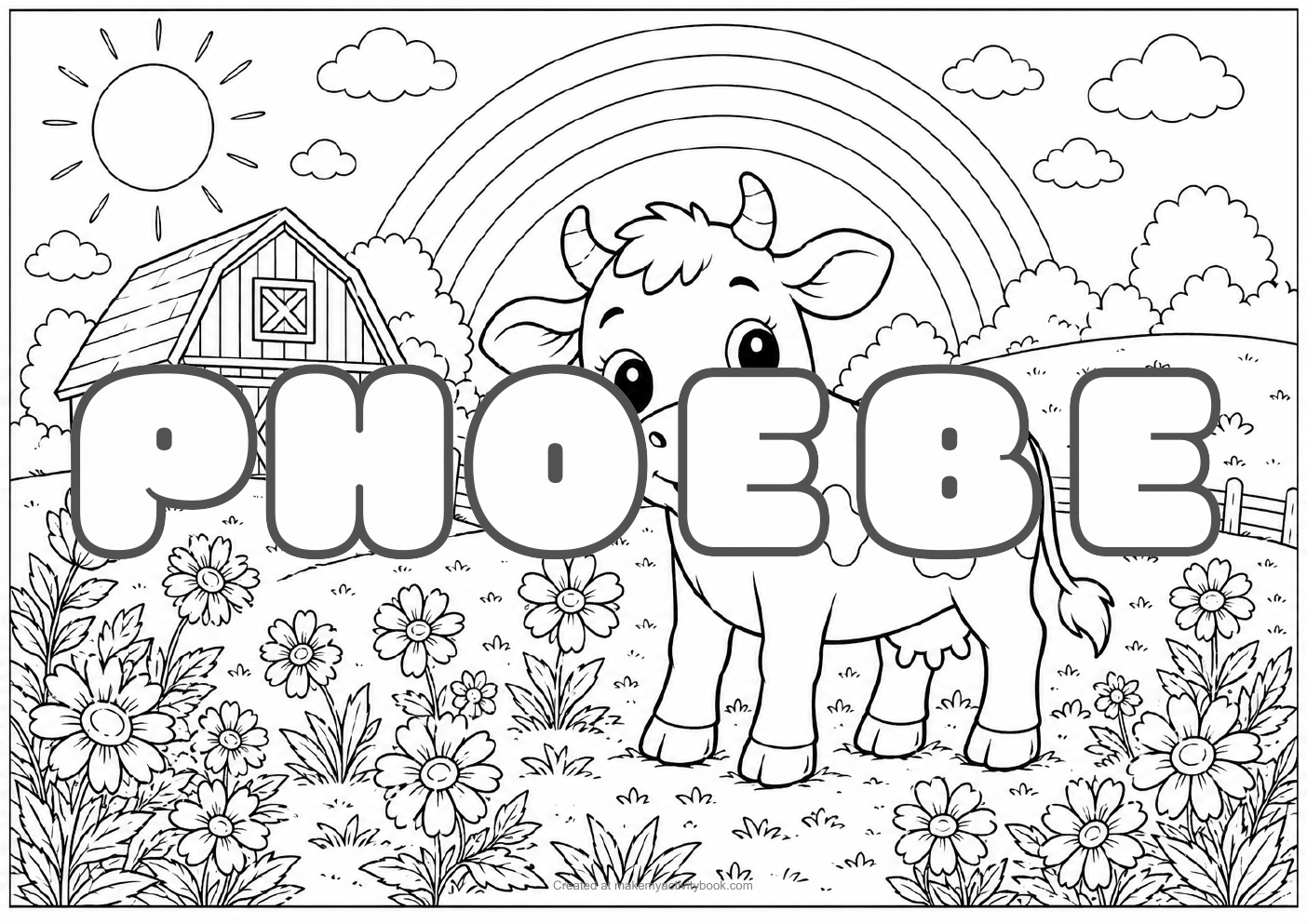Phoebe Bubble letters — Farm background colouring sheet