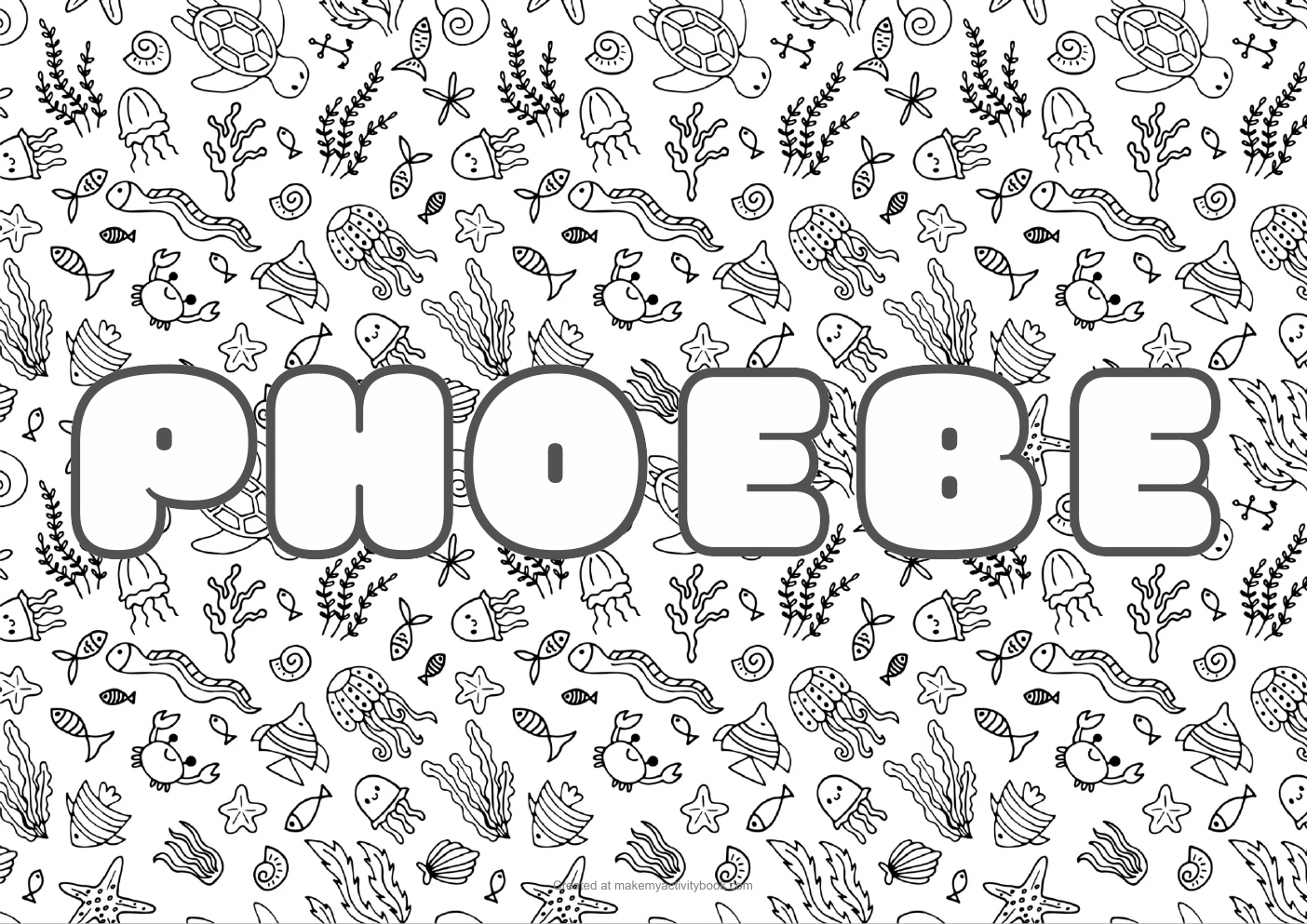 Phoebe Bubble letters — Sea border colouring sheet