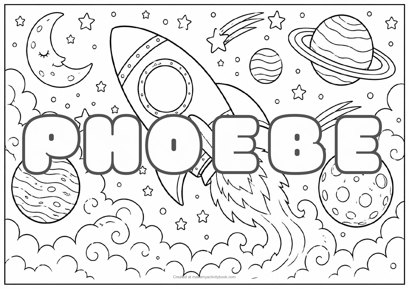 Phoebe space colouring sheet
