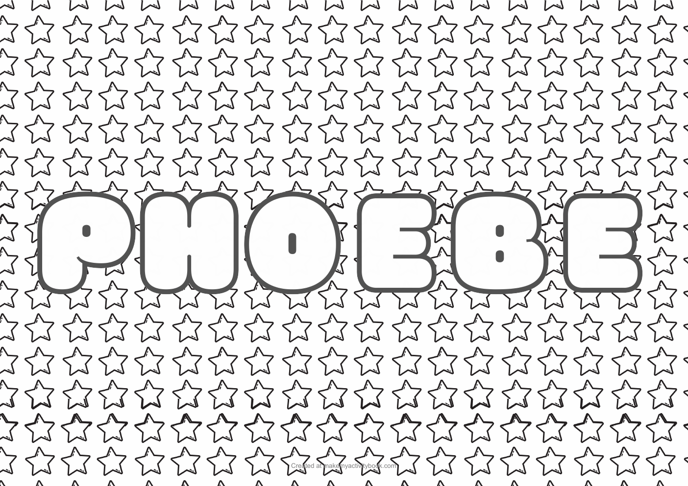 Phoebe Bubble letters — Stars border colouring sheet