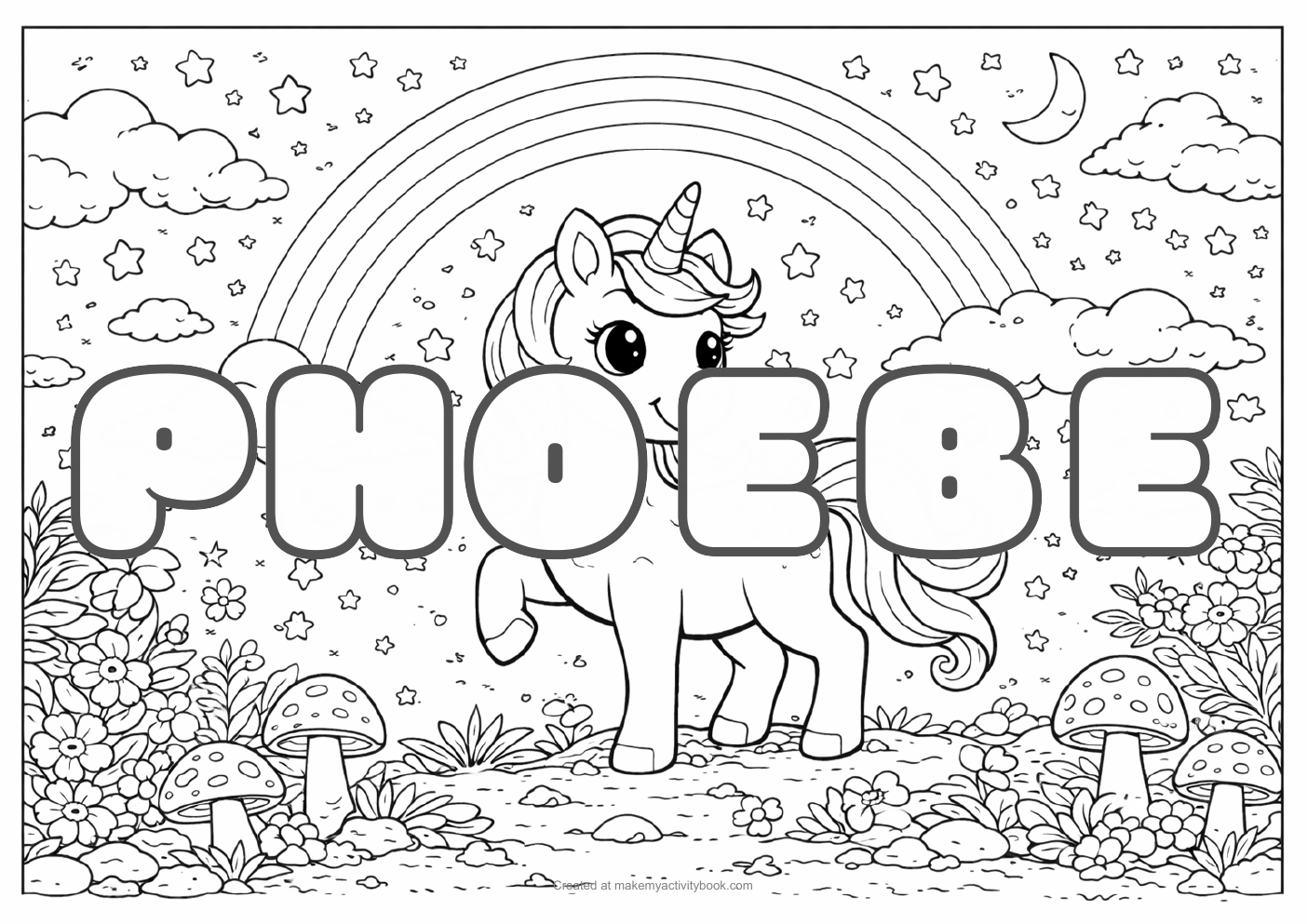 Phoebe unicorn colouring sheet
