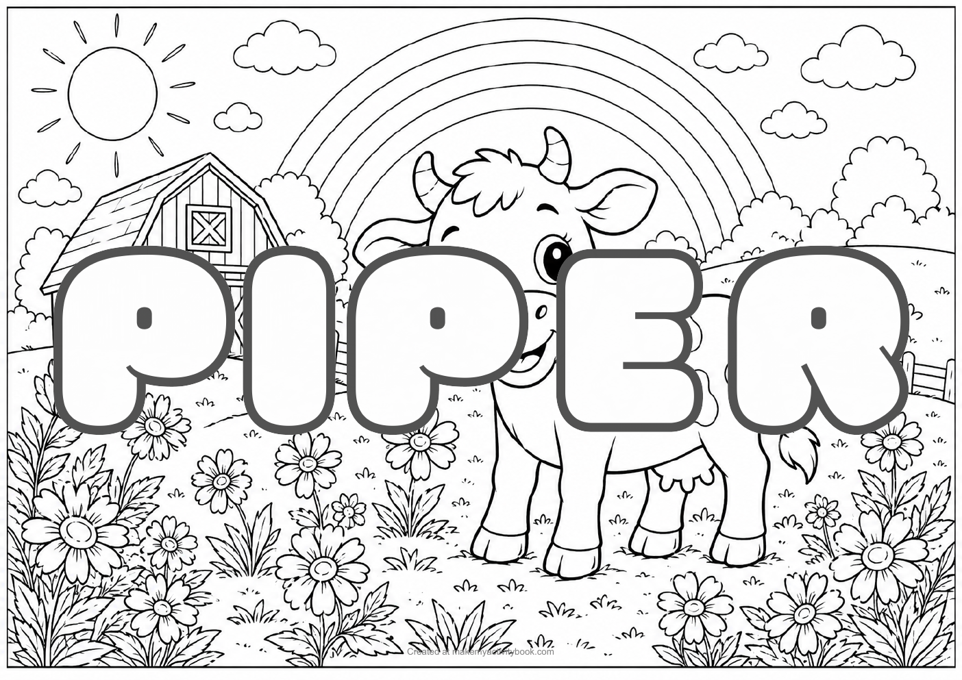 Piper Bubble letters — Farm background colouring sheet