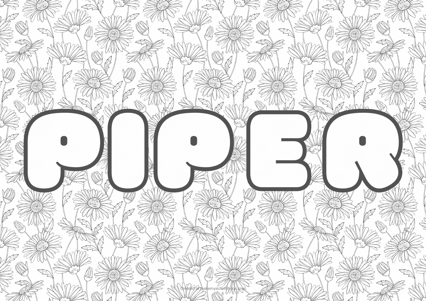 Piper Bubble letters — Flowers border colouring sheet