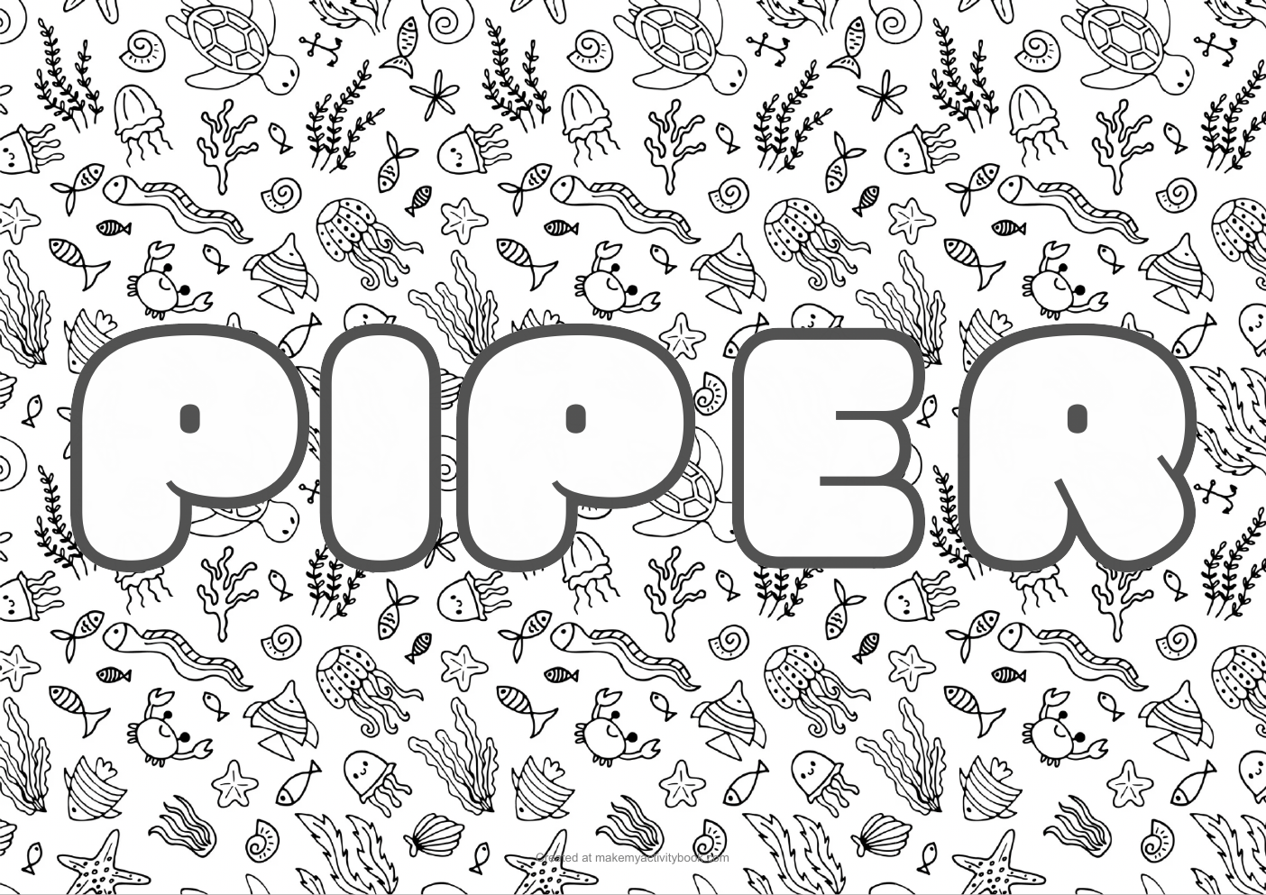 Piper Bubble letters — Sea border colouring sheet