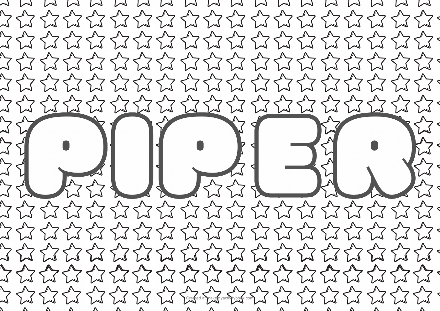 Piper Bubble letters — Stars border colouring sheet