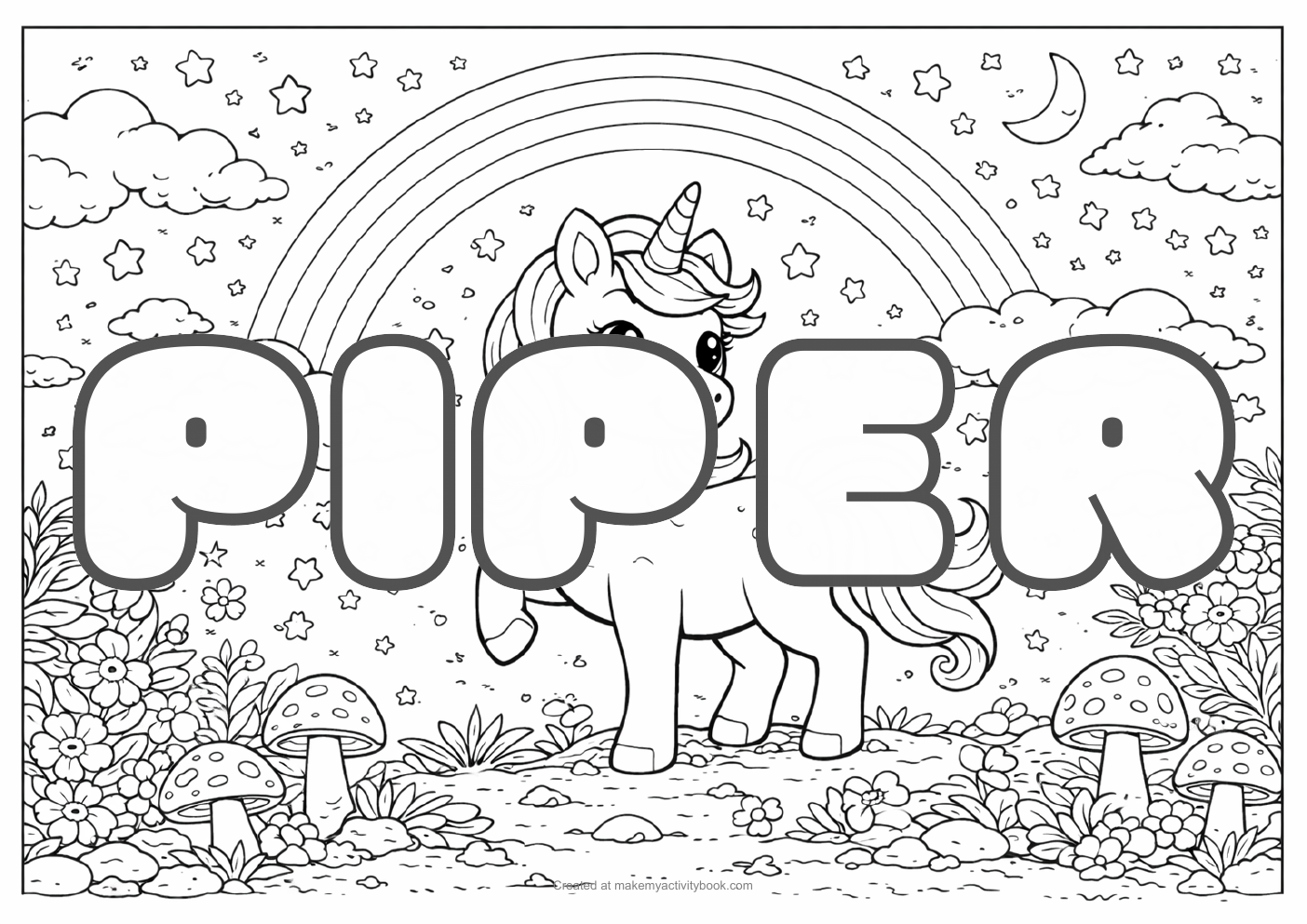 Piper unicorn colouring sheet