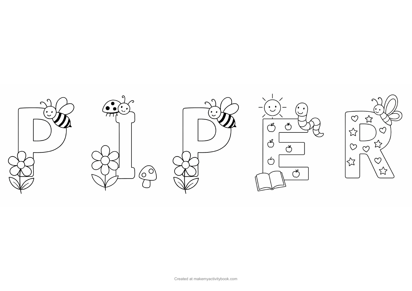 Piper letters colouring sheet