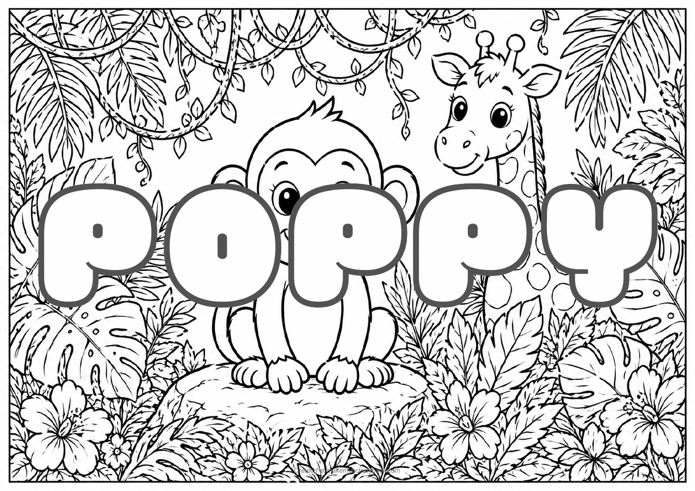 Poppy jungle colouring sheet