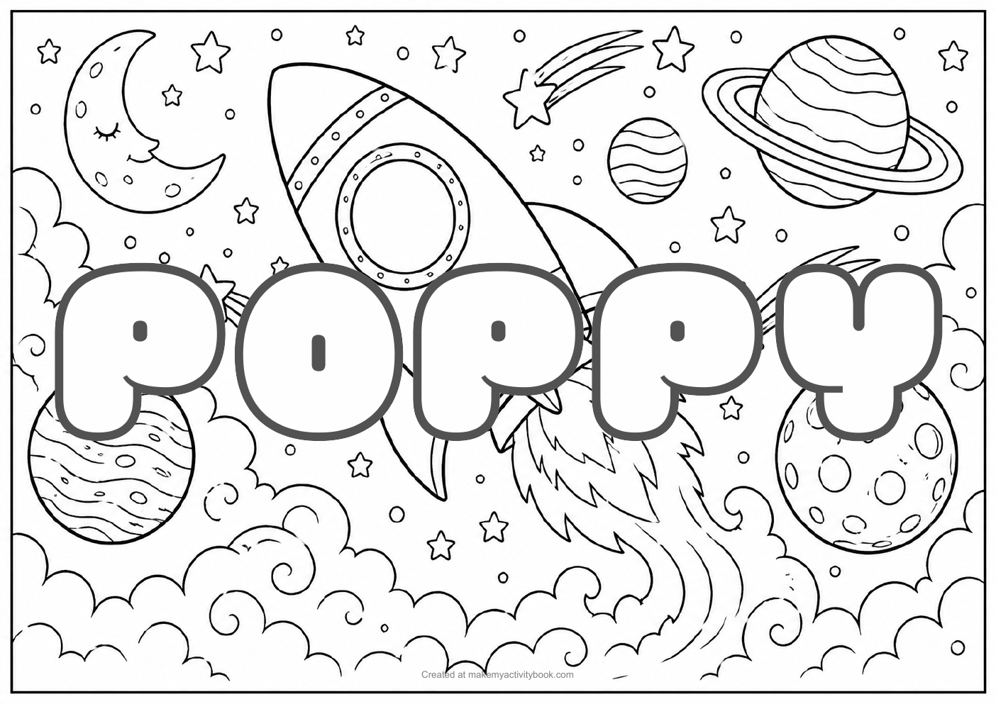 Poppy space colouring sheet